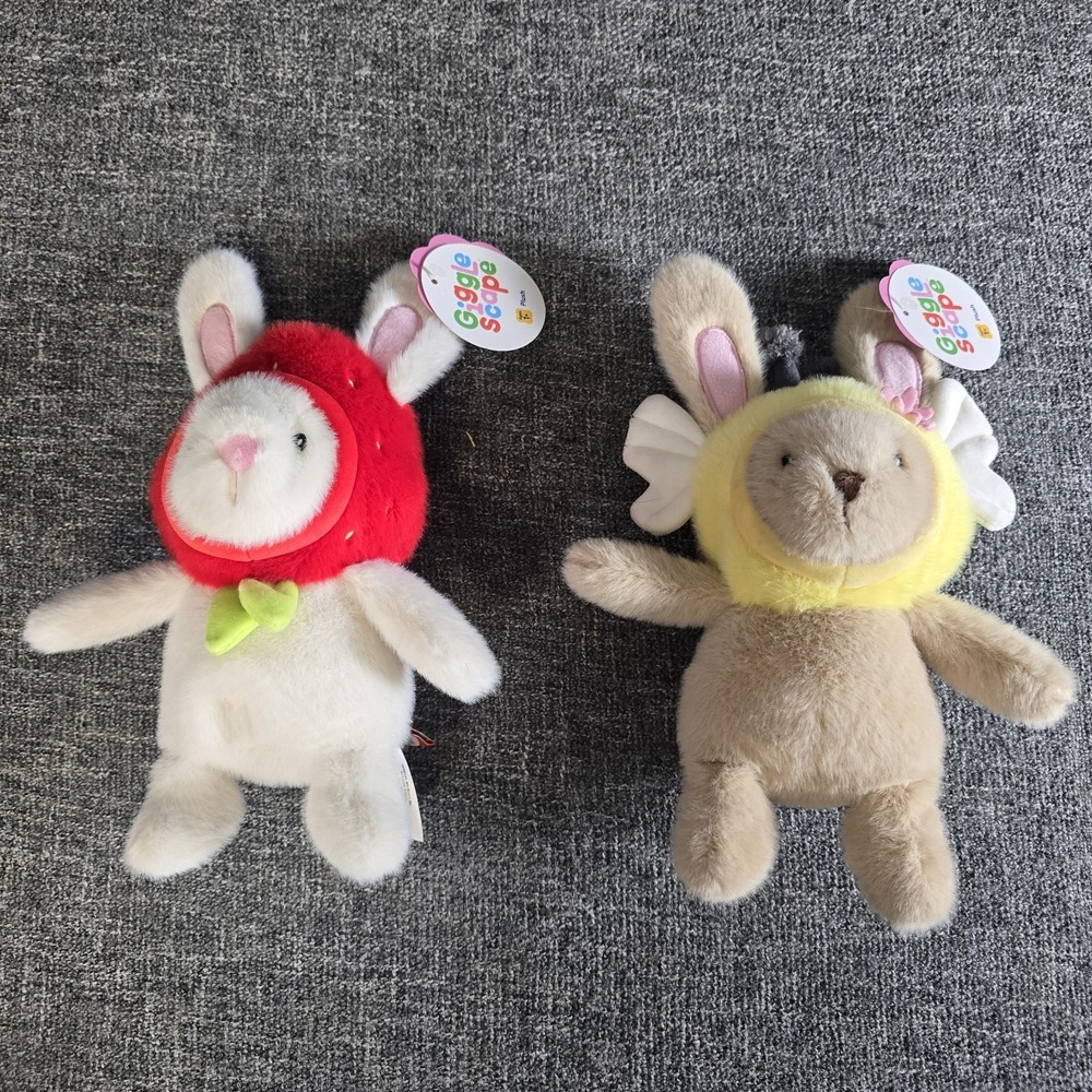 2 NWT GiggleScape Strawberry Bunny & Bee Bunny Plush Stuffed Animal Toys Bundle